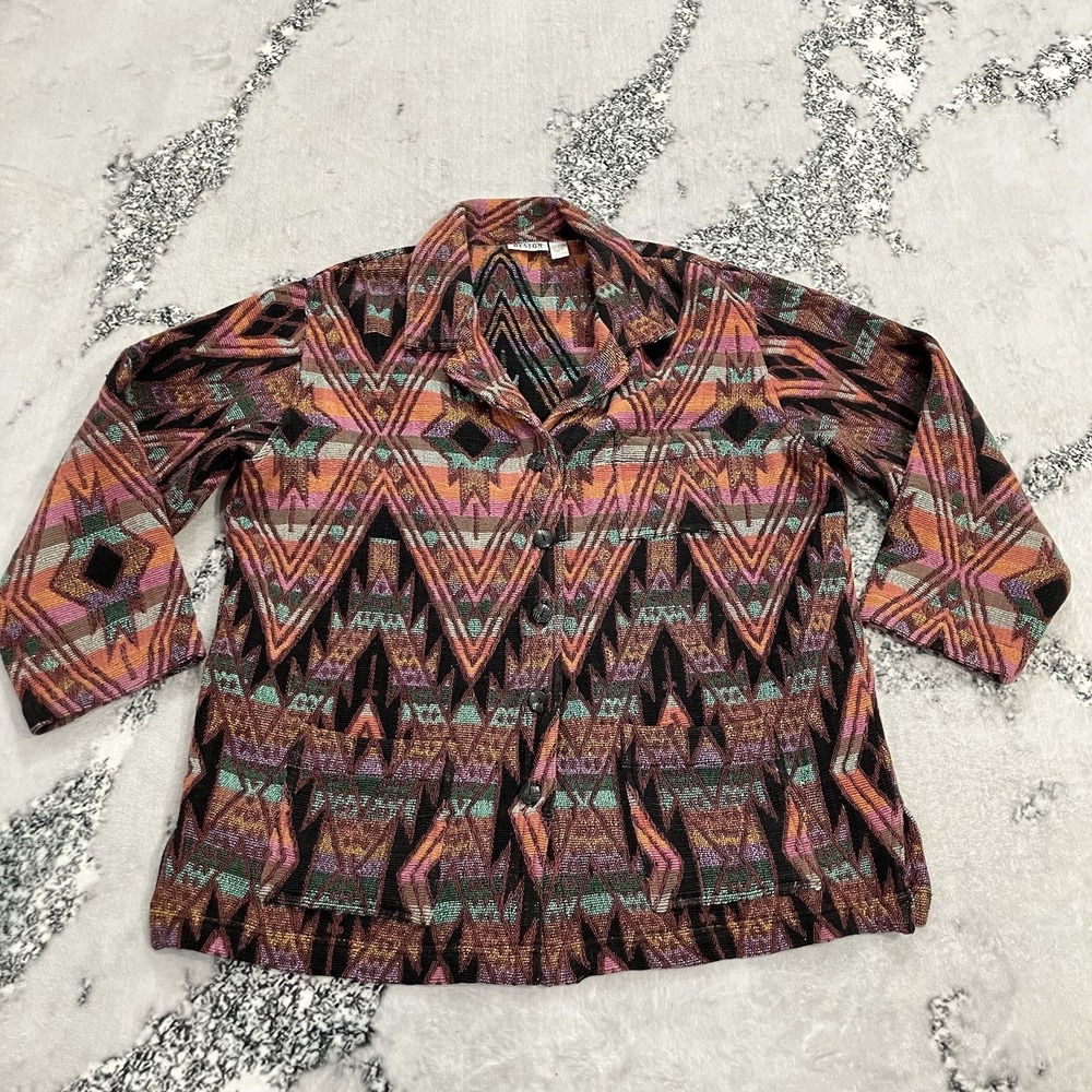 Chico's Design Southwestern Tribal Tapestry Jacket Size 3‎ Cotton Artwear